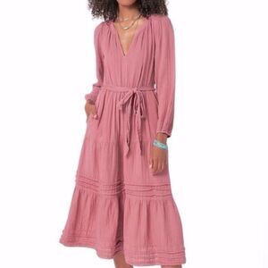 Xirena Addison Seersucker Gauzy Maxi Dress Size M Dusty Rose Pink